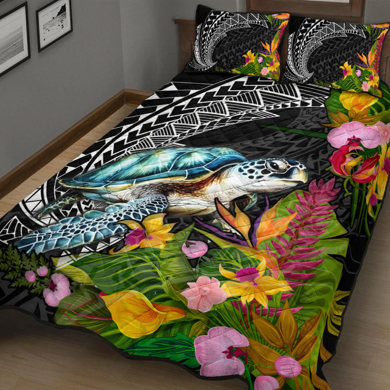 Hawaii Quilt Bed Set Turtle Ocean Spiral Polynesian Patterns