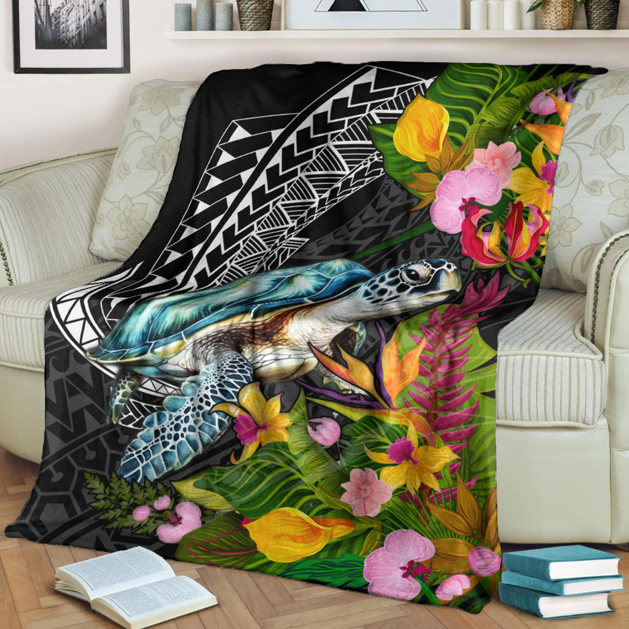 Hawaii Premium Blanket Turtle Ocean Spiral Polynesian Patterns