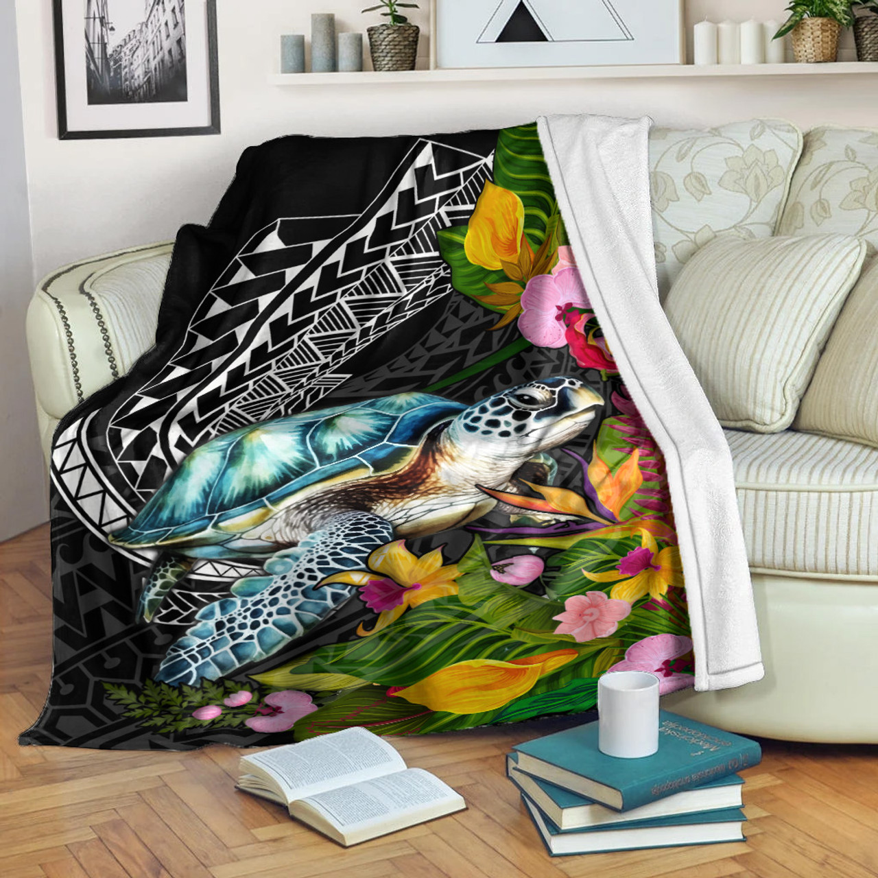 Hawaii Premium Blanket Turtle Ocean Spiral Polynesian Patterns