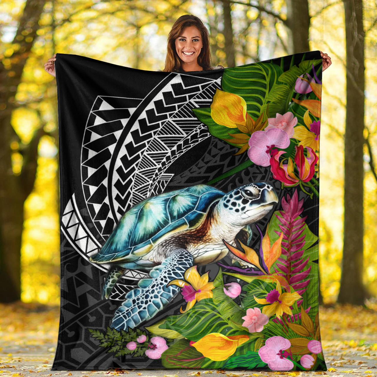 Hawaii Premium Blanket Turtle Ocean Spiral Polynesian Patterns