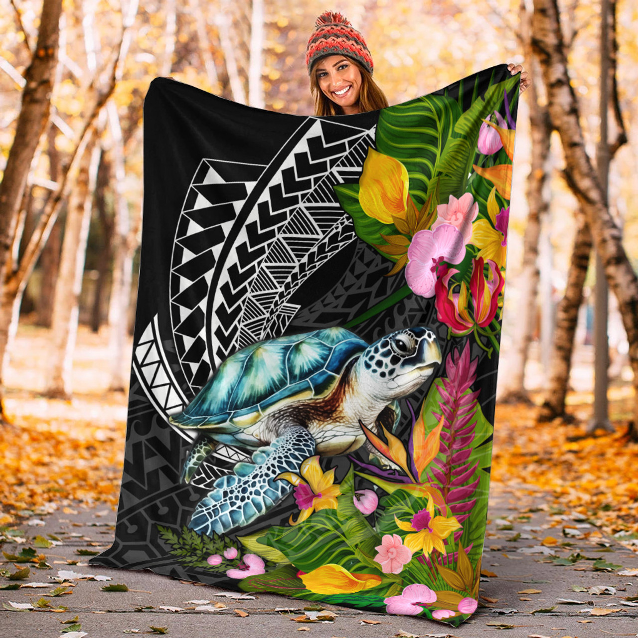 Hawaii Premium Blanket Turtle Ocean Spiral Polynesian Patterns