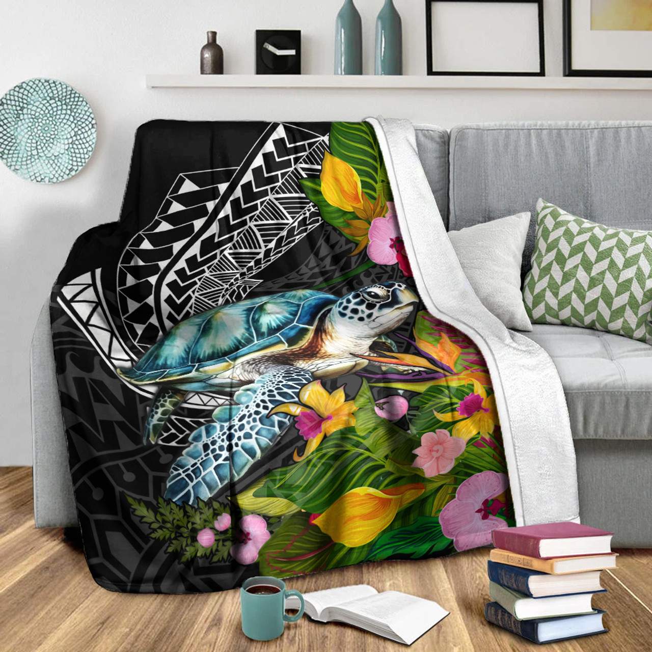 Hawaii Premium Blanket Turtle Ocean Spiral Polynesian Patterns