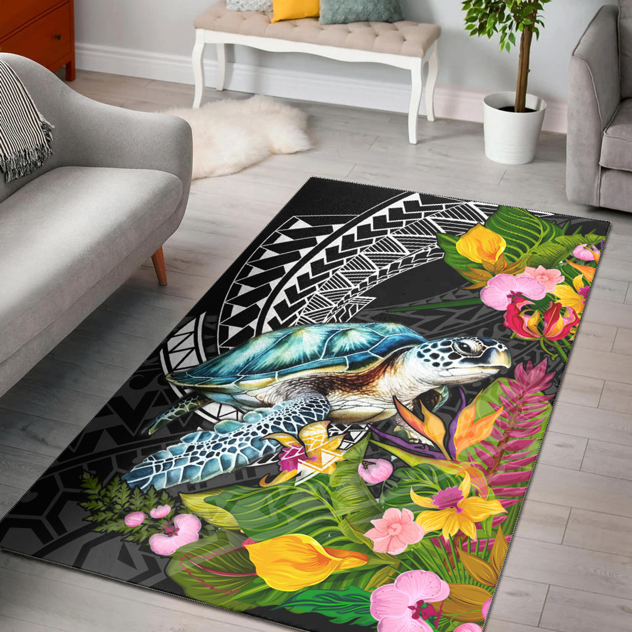 Hawaii Area Rug Turtle Ocean Spiral Polynesian Patterns