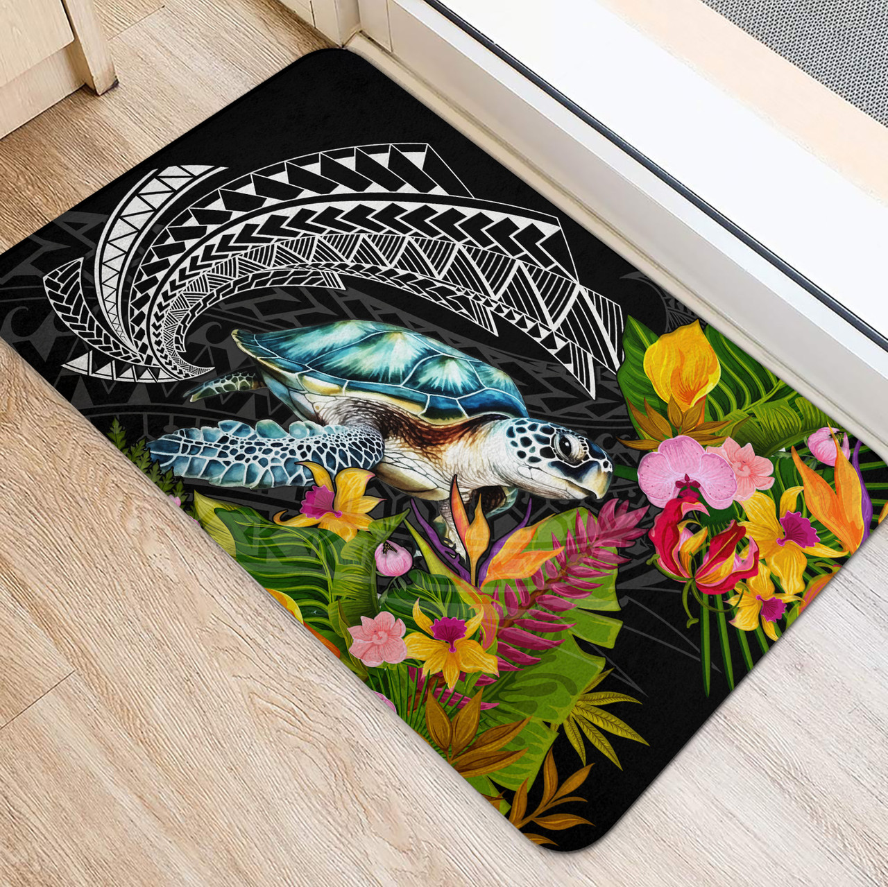 Hawaii Door Mat Turtle Ocean Spiral Polynesian Patterns