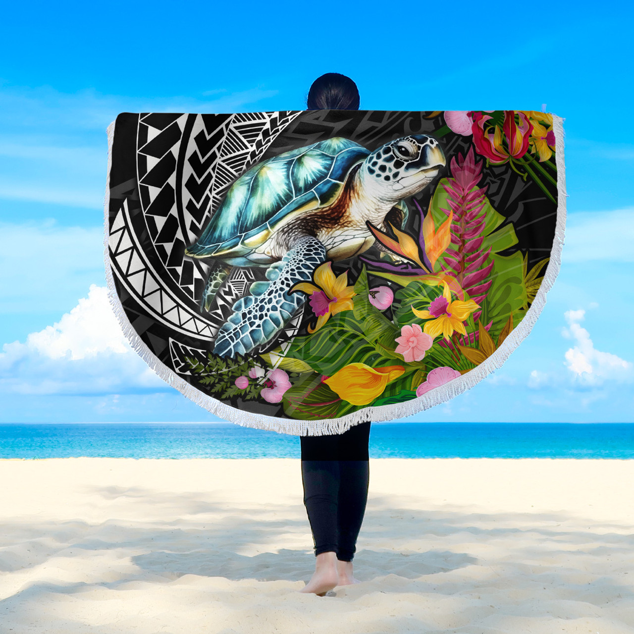Hawaii Beach Blanket Turtle Ocean Spiral Polynesian Patterns