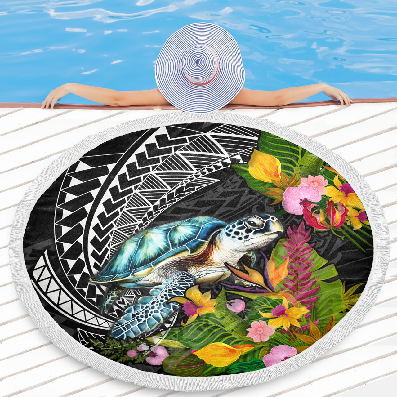 Hawaii Beach Blanket Turtle Ocean Spiral Polynesian Patterns