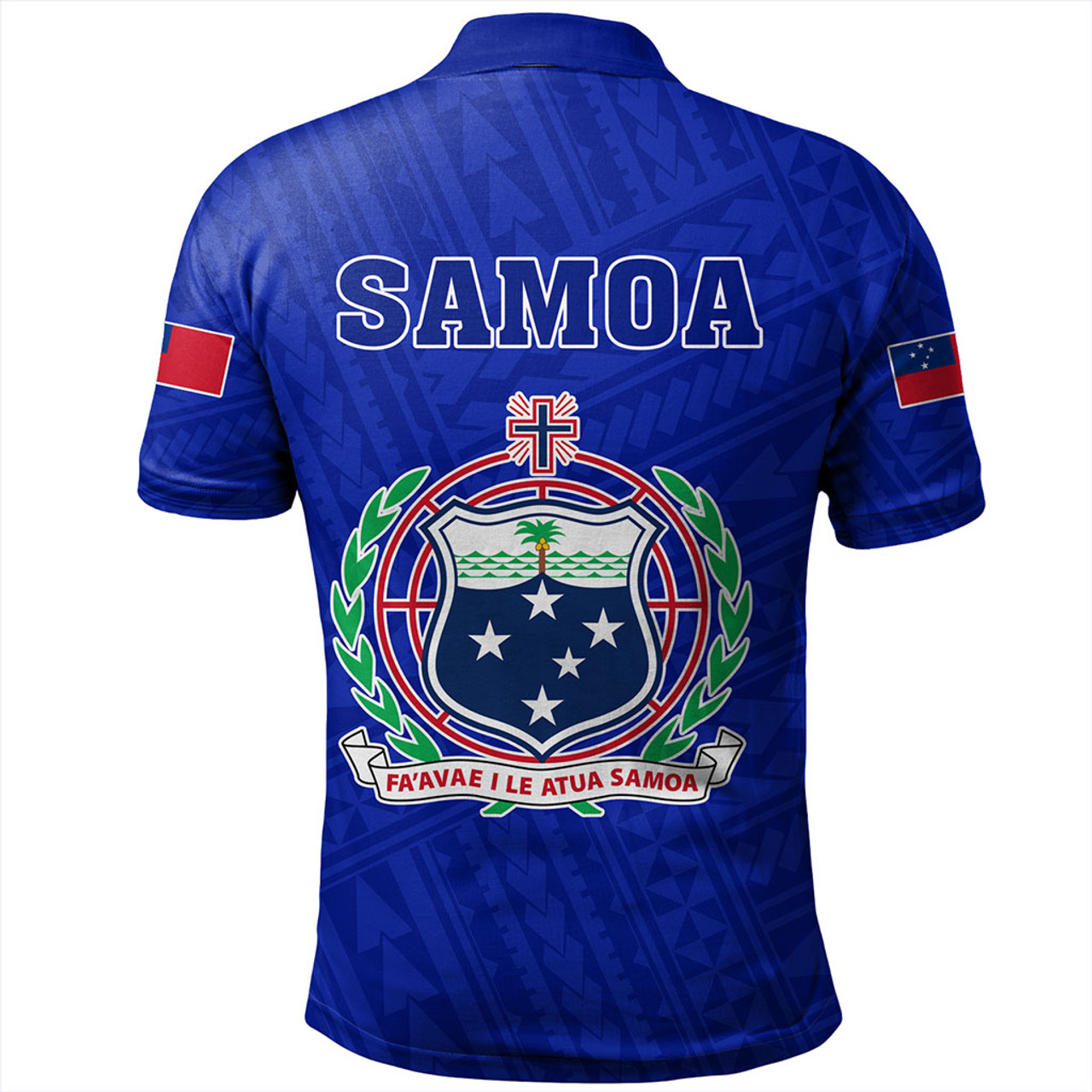 Samoa Polo Shirt Floral Ulafala Lei Style Blue