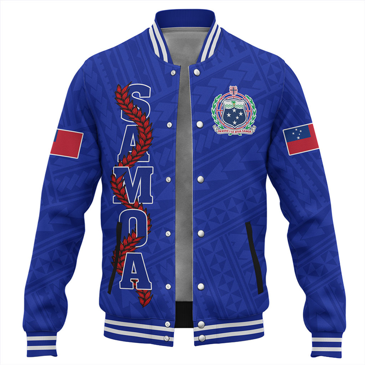 Samoa Baseball Jacket Floral Ulafala Lei Style Blue