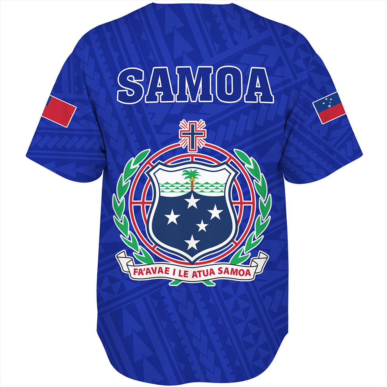 Samoa Baseball Shirt Floral Ulafala Lei Style Blue