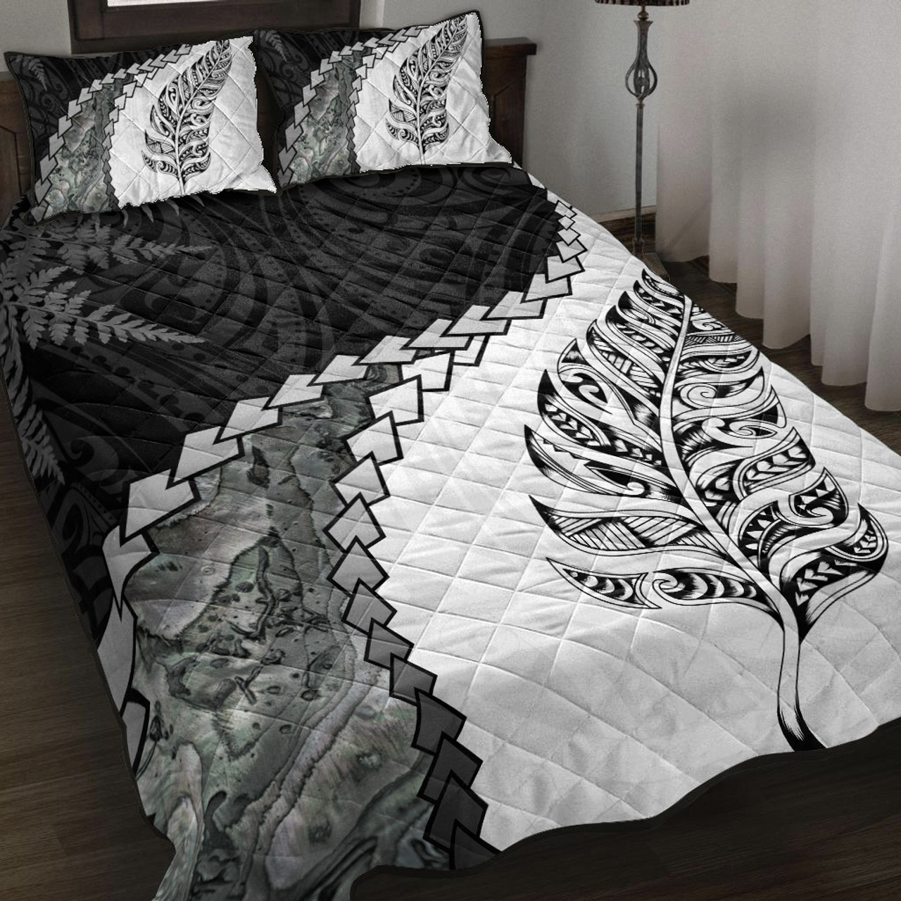 New Zealand Quilt Bed Set Silver Fern Maori Pattern