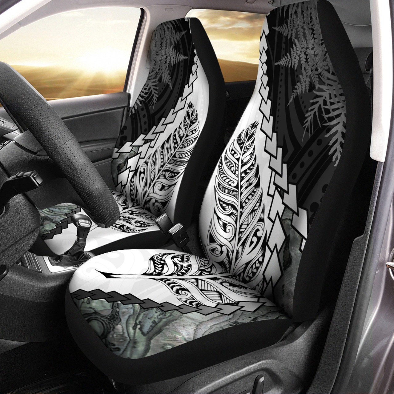New Zealand Car Seat Covers Silver Fern Maori Pattern