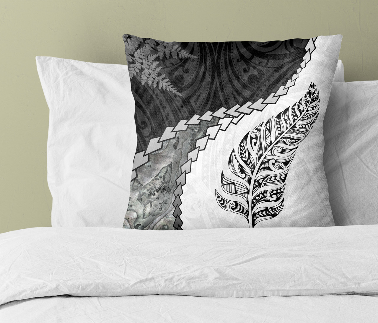 New Zealand Pillow Cover Silver Fern Maori Pattern