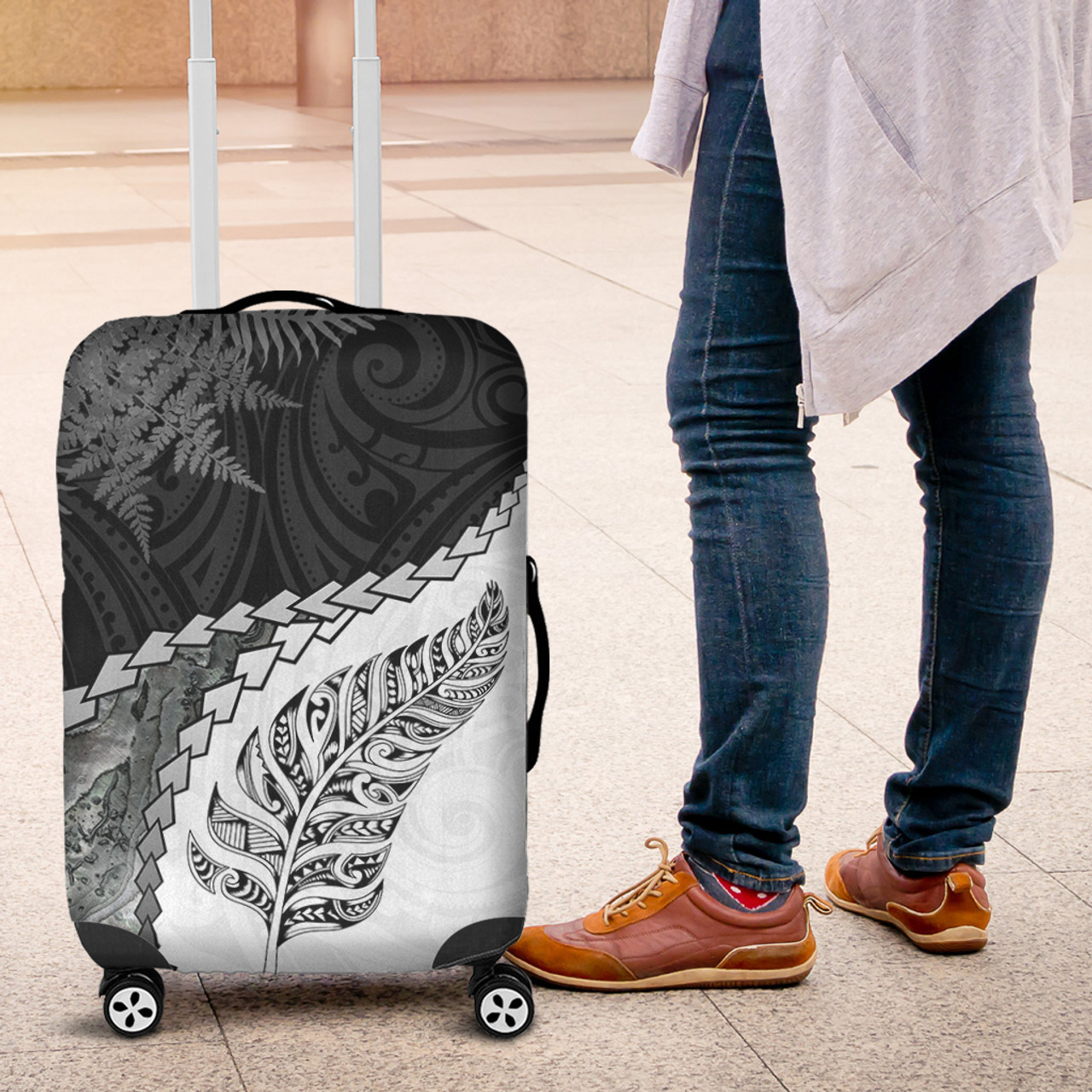 New Zealand Luggage Cover Silver Fern Maori Pattern