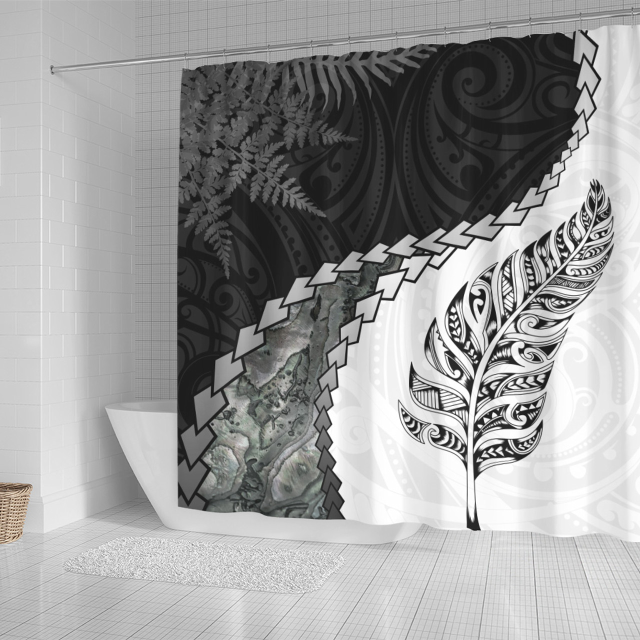 New Zealand Shower Curtain Silver Fern Maori Pattern