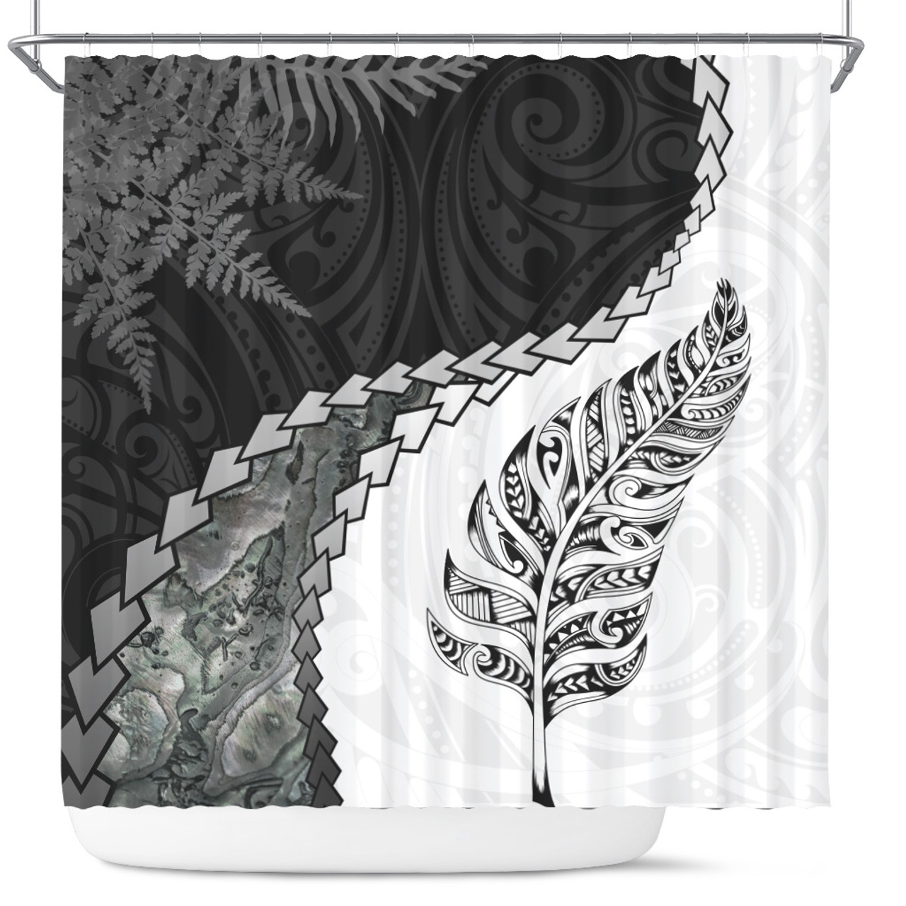 New Zealand Shower Curtain Silver Fern Maori Pattern