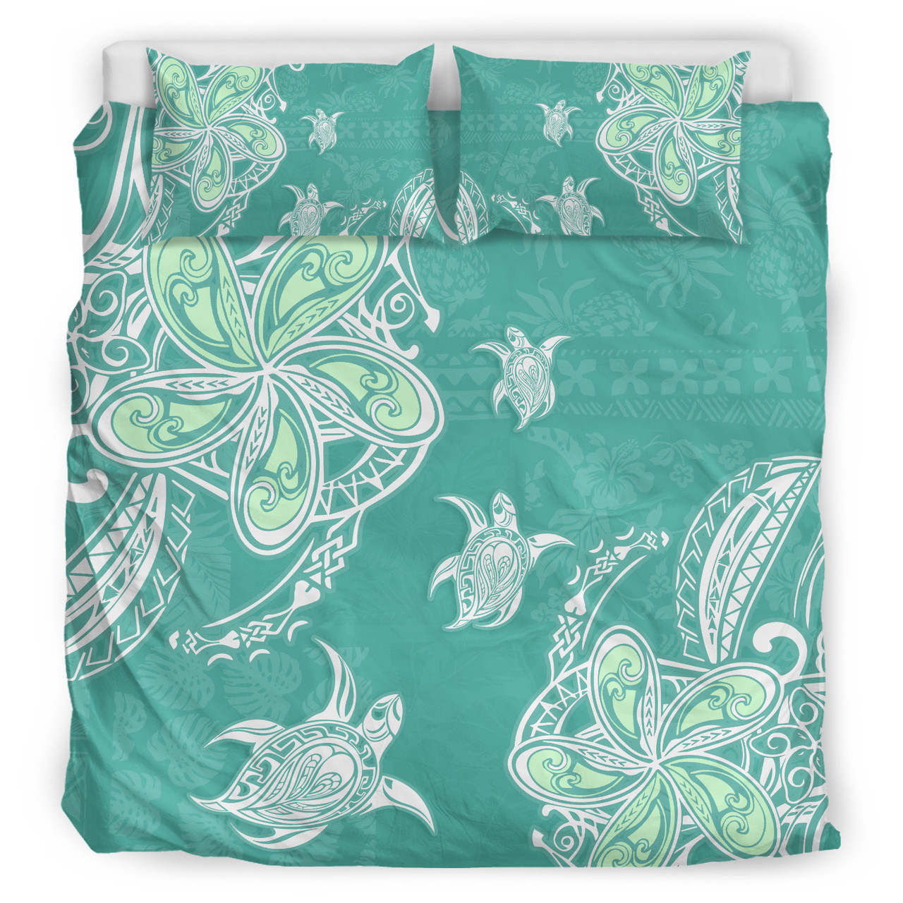 Hawaii Bedding Set Polynesian Pattern Plumeria Turtles