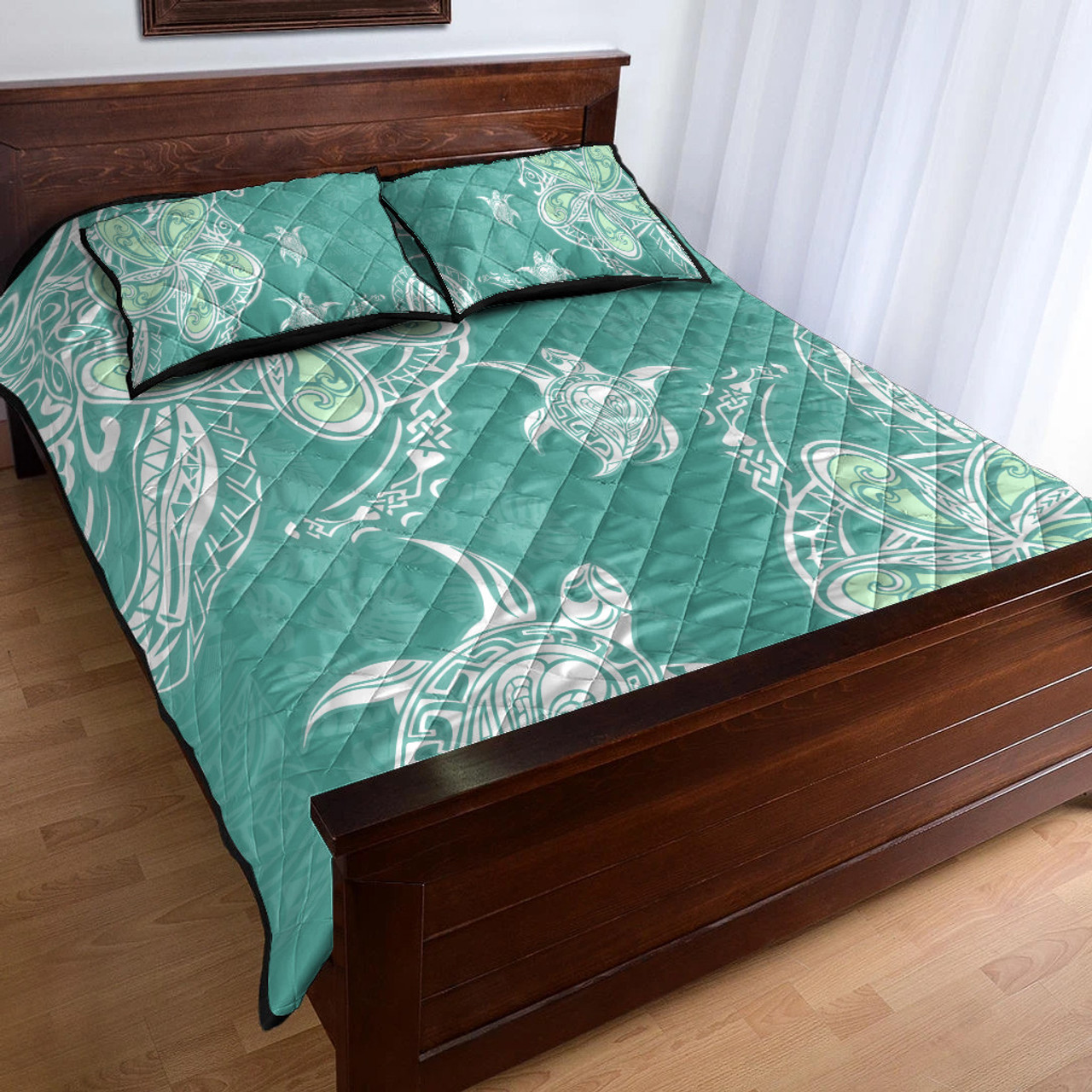 Hawaii Quilt Bed Set Polynesian Pattern Plumeria Turtles