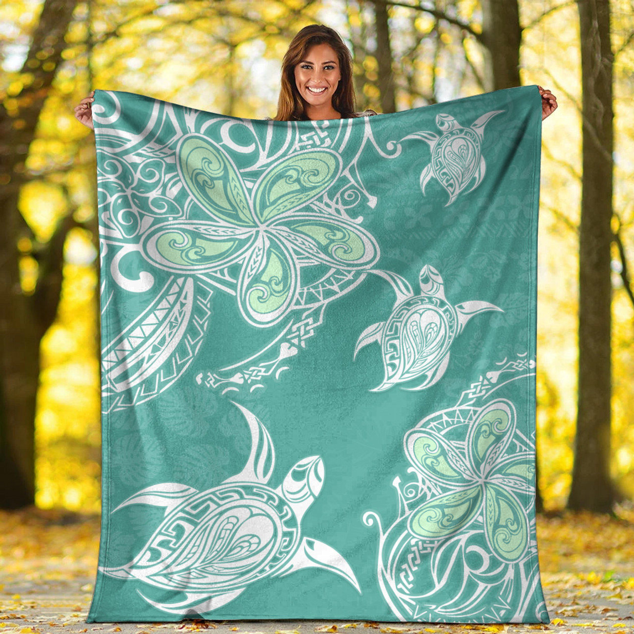 Hawaii Premium Blanket Polynesian Pattern Plumeria Turtles