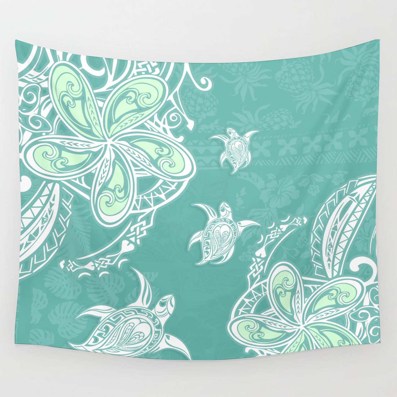 Hawaii Tapestry Polynesian Pattern Plumeria Turtles