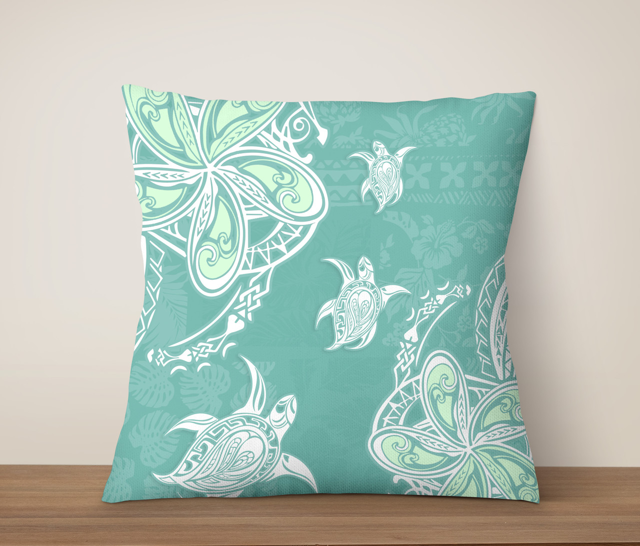 Hawaii Pillow Cover Polynesian Pattern Plumeria Turtles