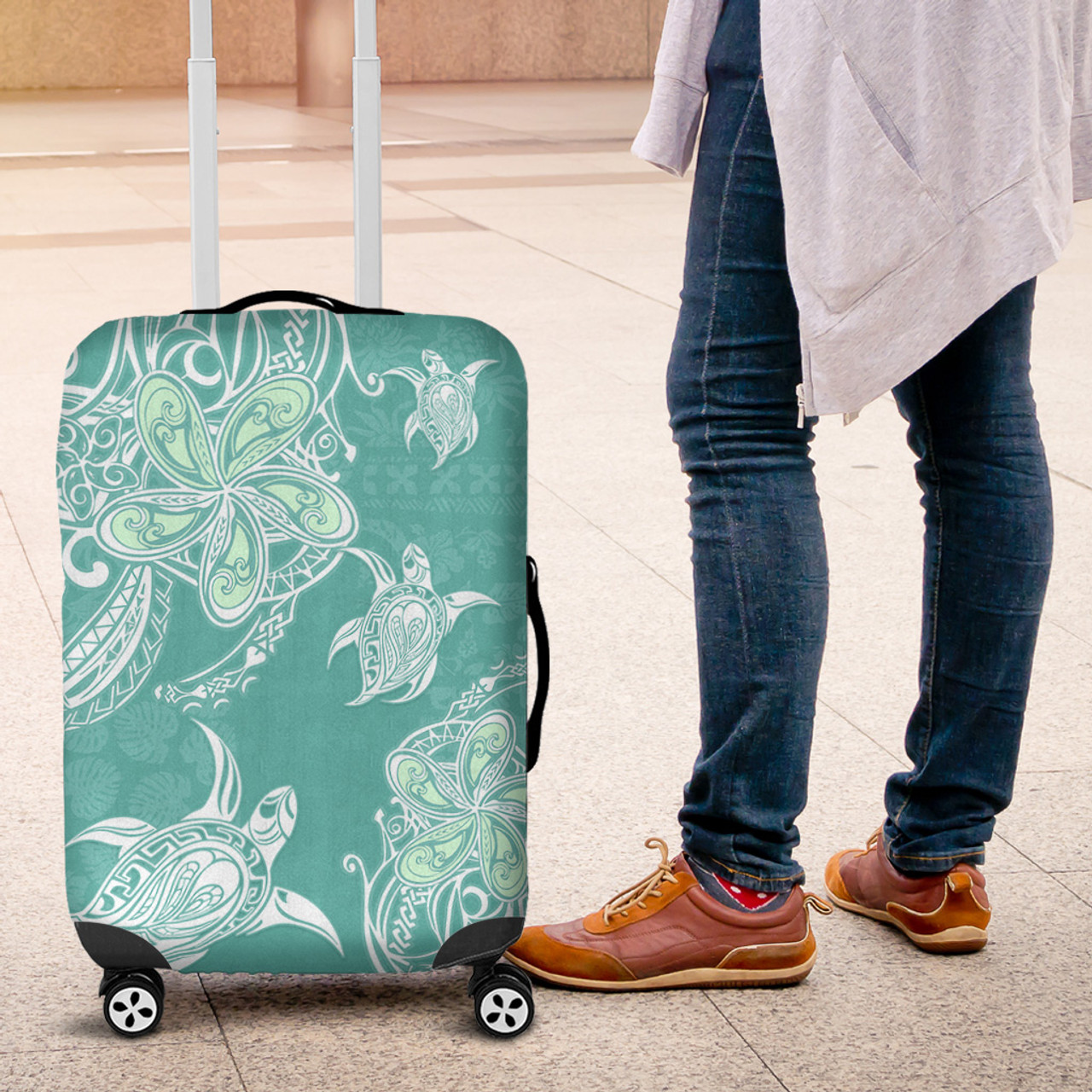 Hawaii Luggage Cover Polynesian Pattern Plumeria Turtles