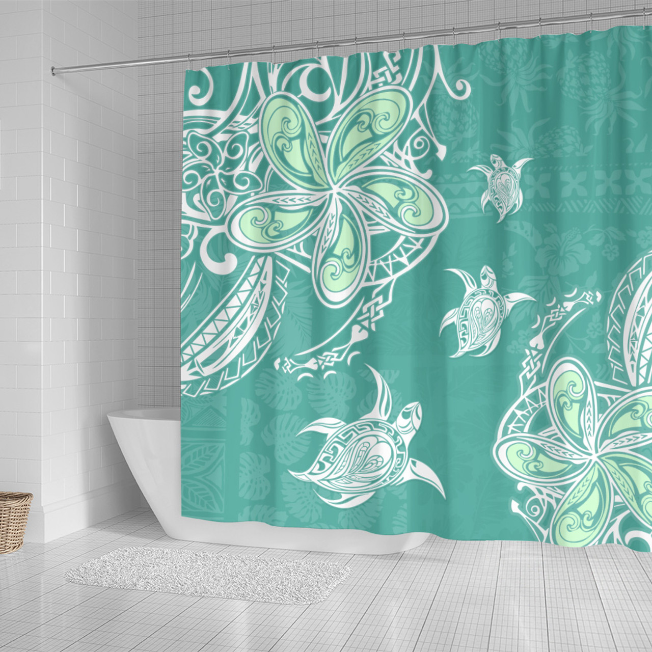 Hawaii Shower Curtain Polynesian Pattern Plumeria Turtles