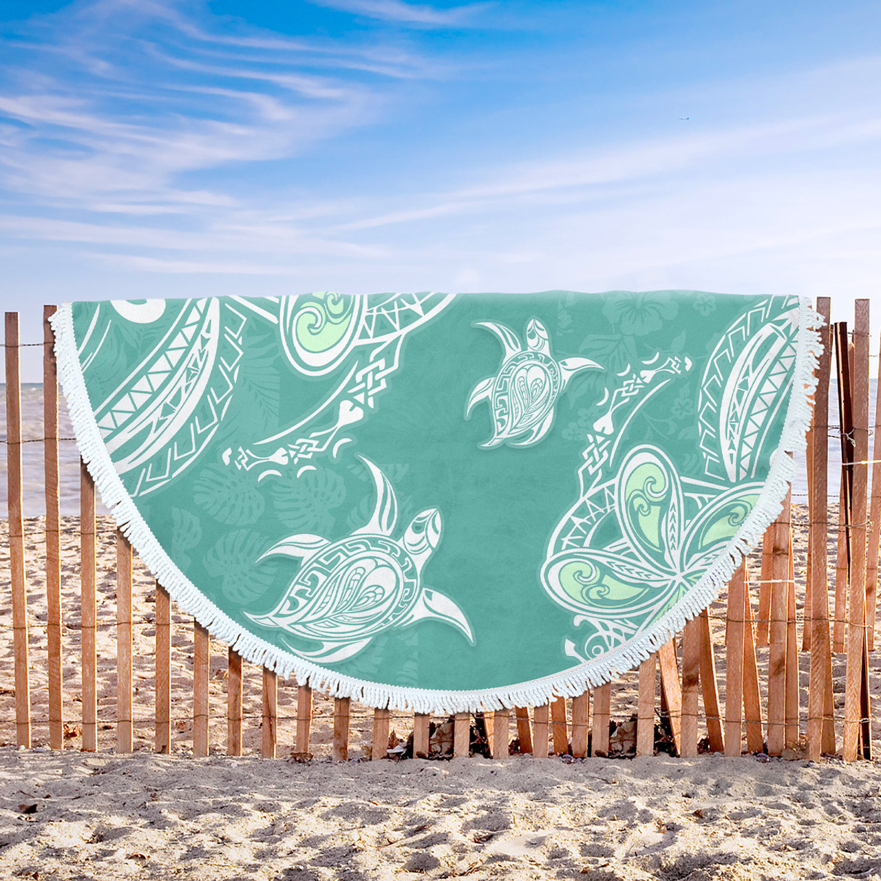 Hawaii Beach Blanket Polynesian Pattern Plumeria Turtles