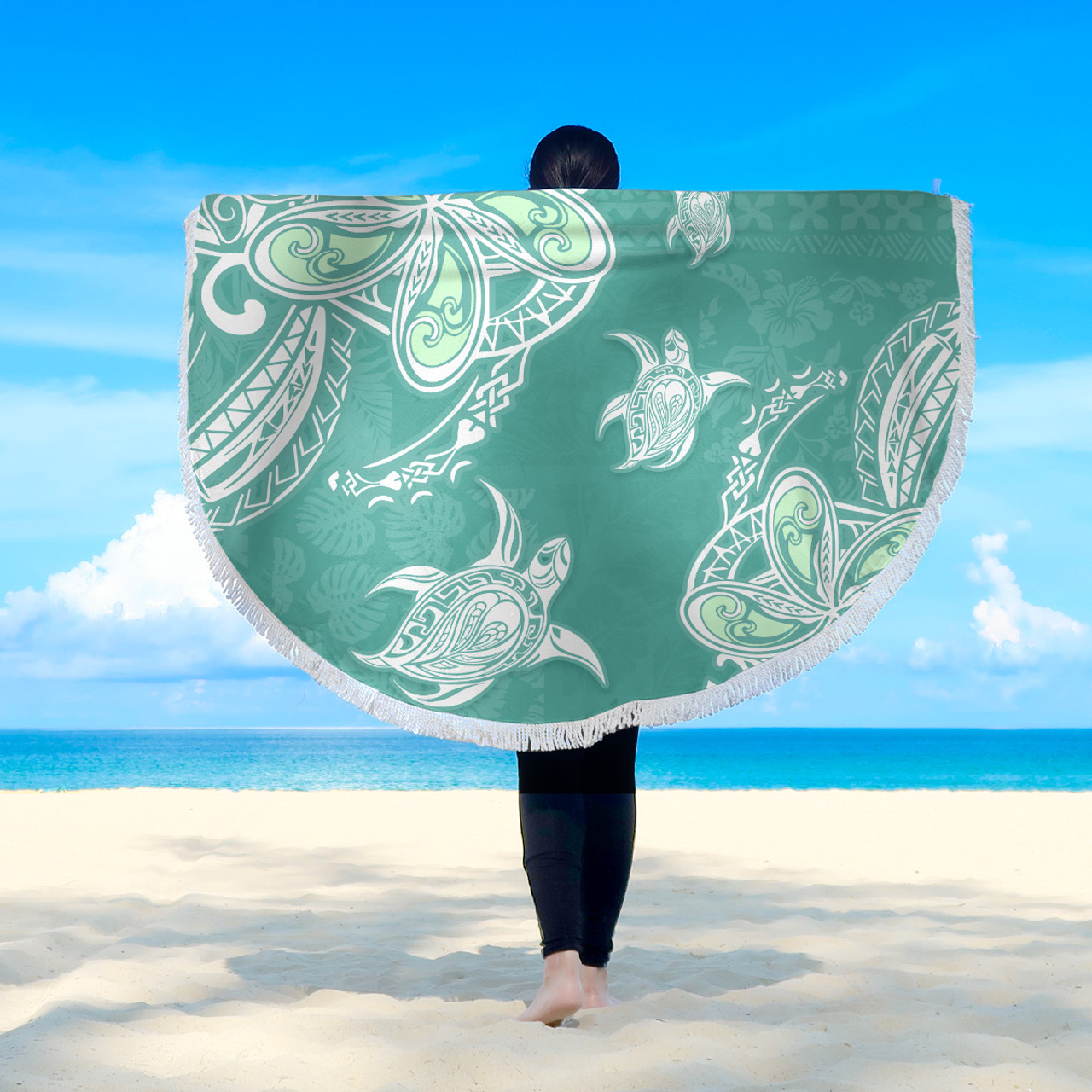 Hawaii Beach Blanket Polynesian Pattern Plumeria Turtles