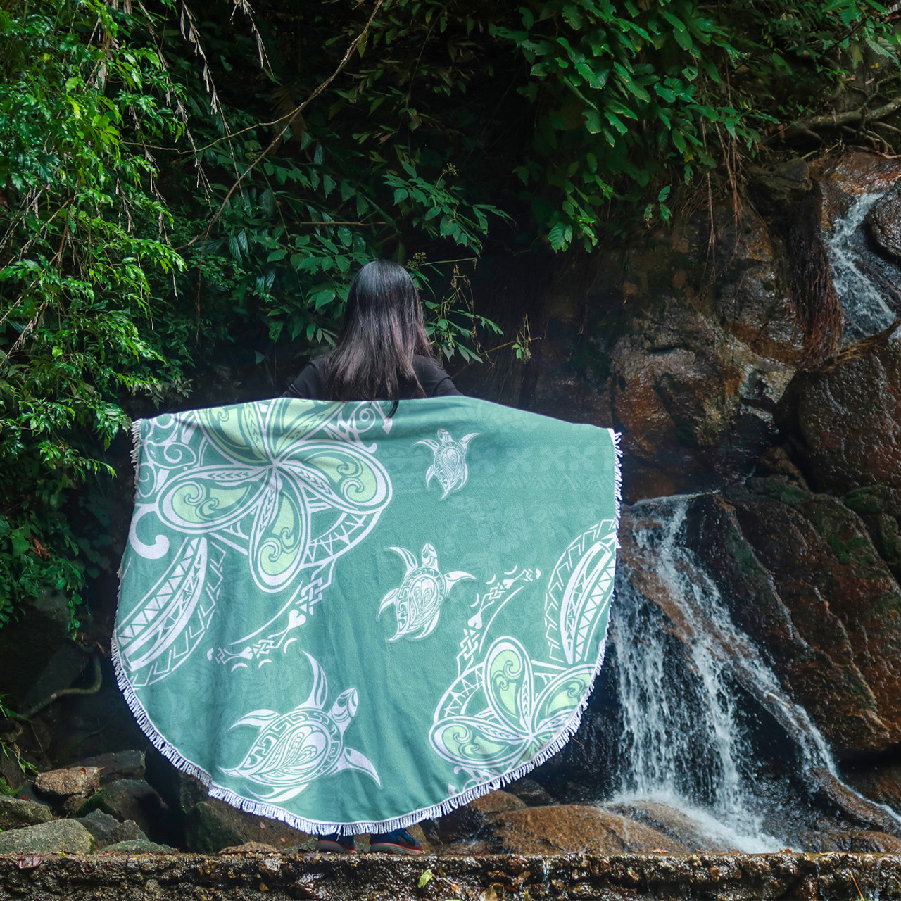 Hawaii Beach Blanket Polynesian Pattern Plumeria Turtles