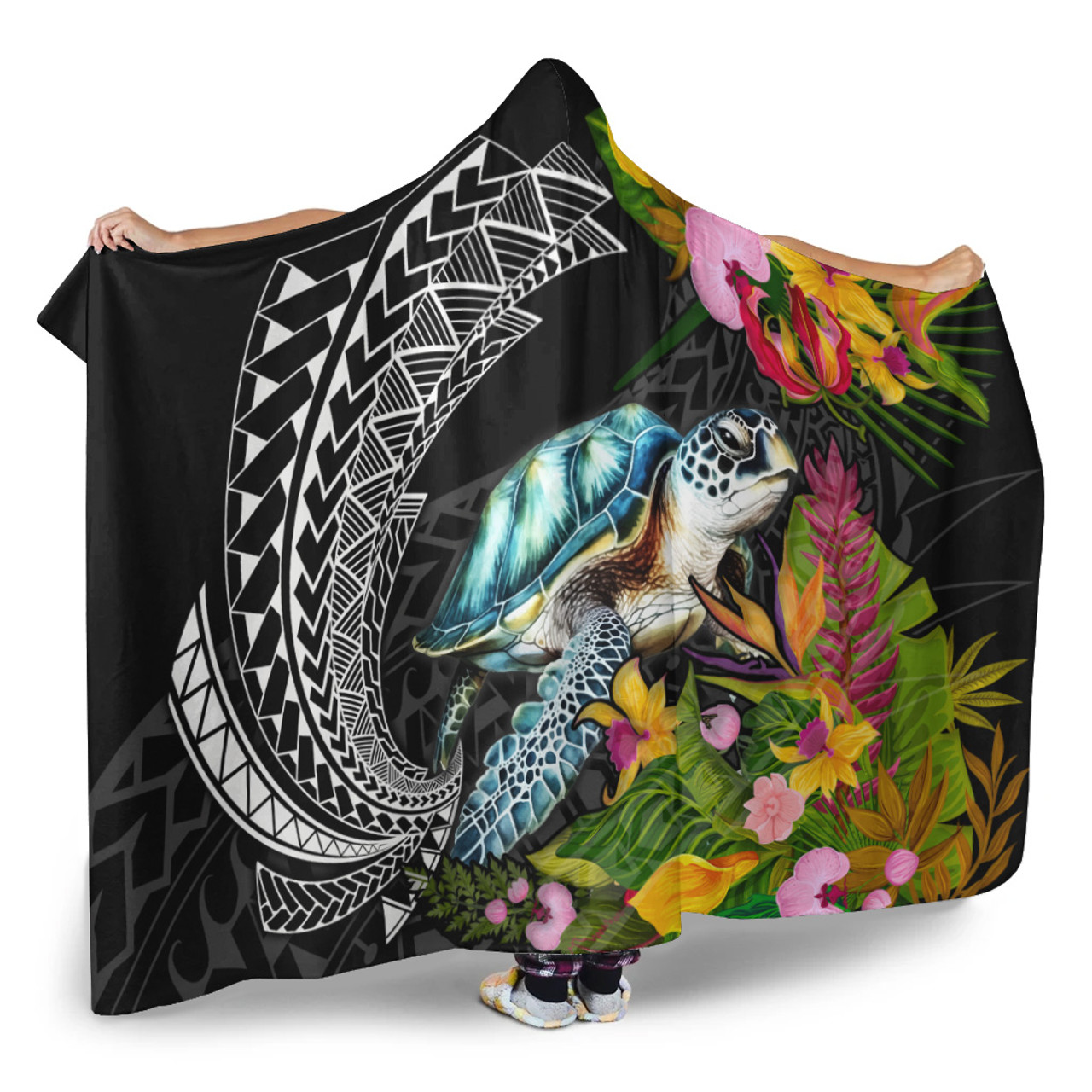 Hawaii Hooded Blanket Kanaka Maoli Hula Girls Polynesian Traditional Tattoo