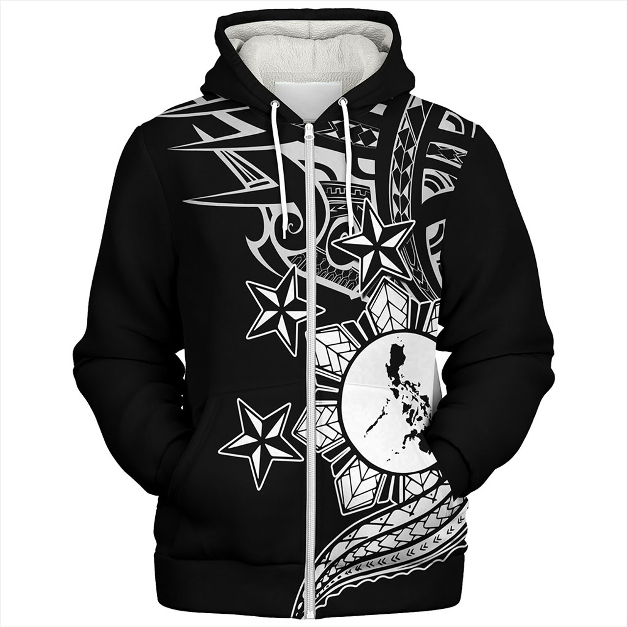 Philippines Filipinos Sherpa Hoodie Traditional Tribal Tattoo Style