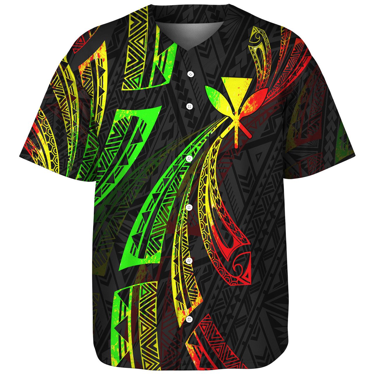 Hawaii Baseball Shirt Kanaka Maoli Polynesian Pattern Reggae Color