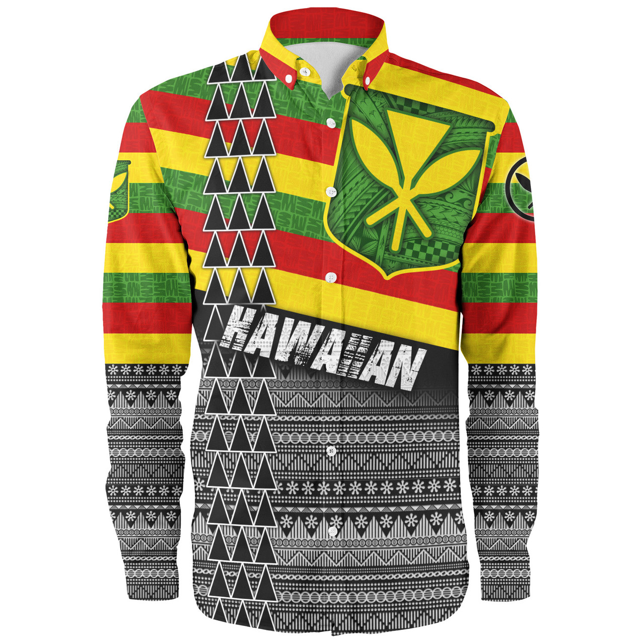 Hawaii Long Sleeve Shirt Kanaka Maoli Flag Polynesian Tribal Patterns Grunge Style