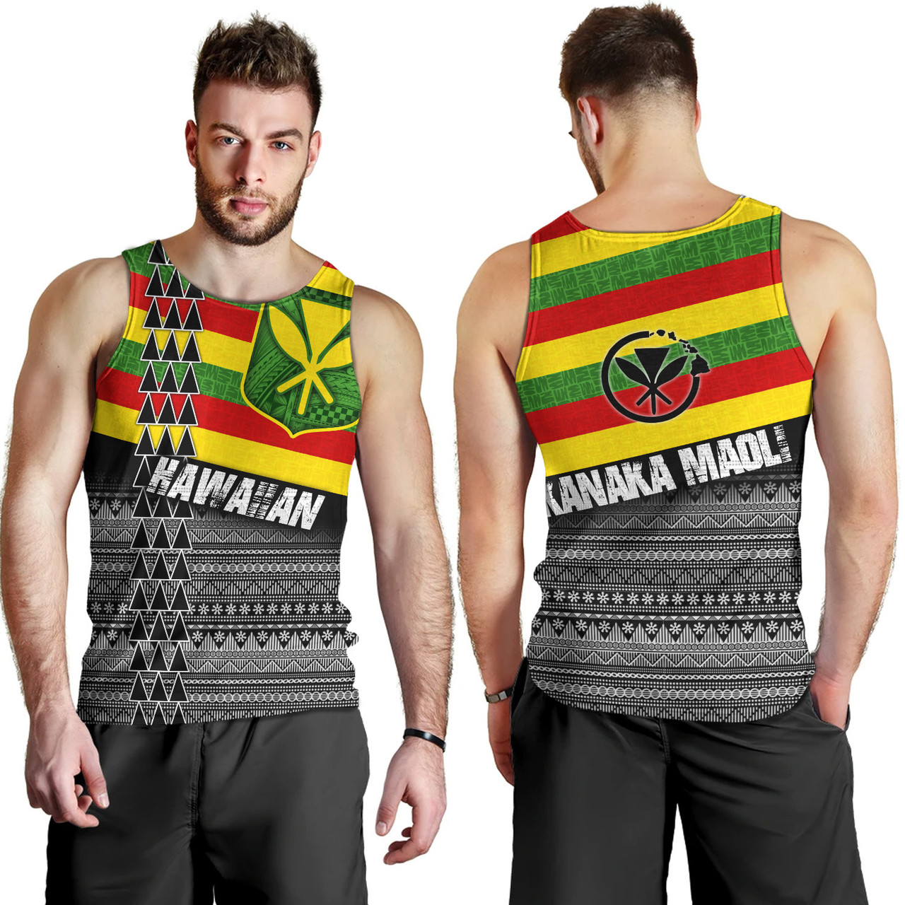 Hawaii Tank Top Kanaka Maoli Flag Polynesian Tribal Patterns Grunge Style