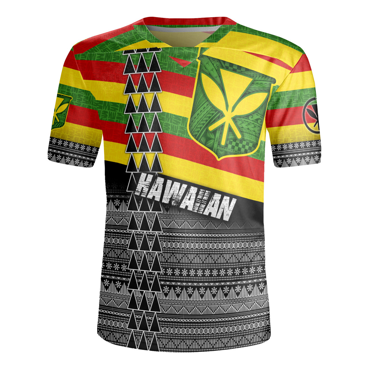 Hawaii Rugby Jersey Kanaka Maoli Flag Polynesian Tribal Patterns Grunge Style