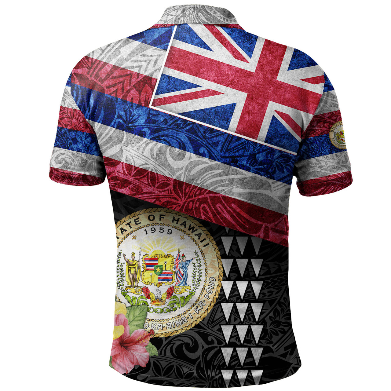 Hawaii Polo Shirt Hawaiian Flag Polynesian Tribal Hibiscus Style