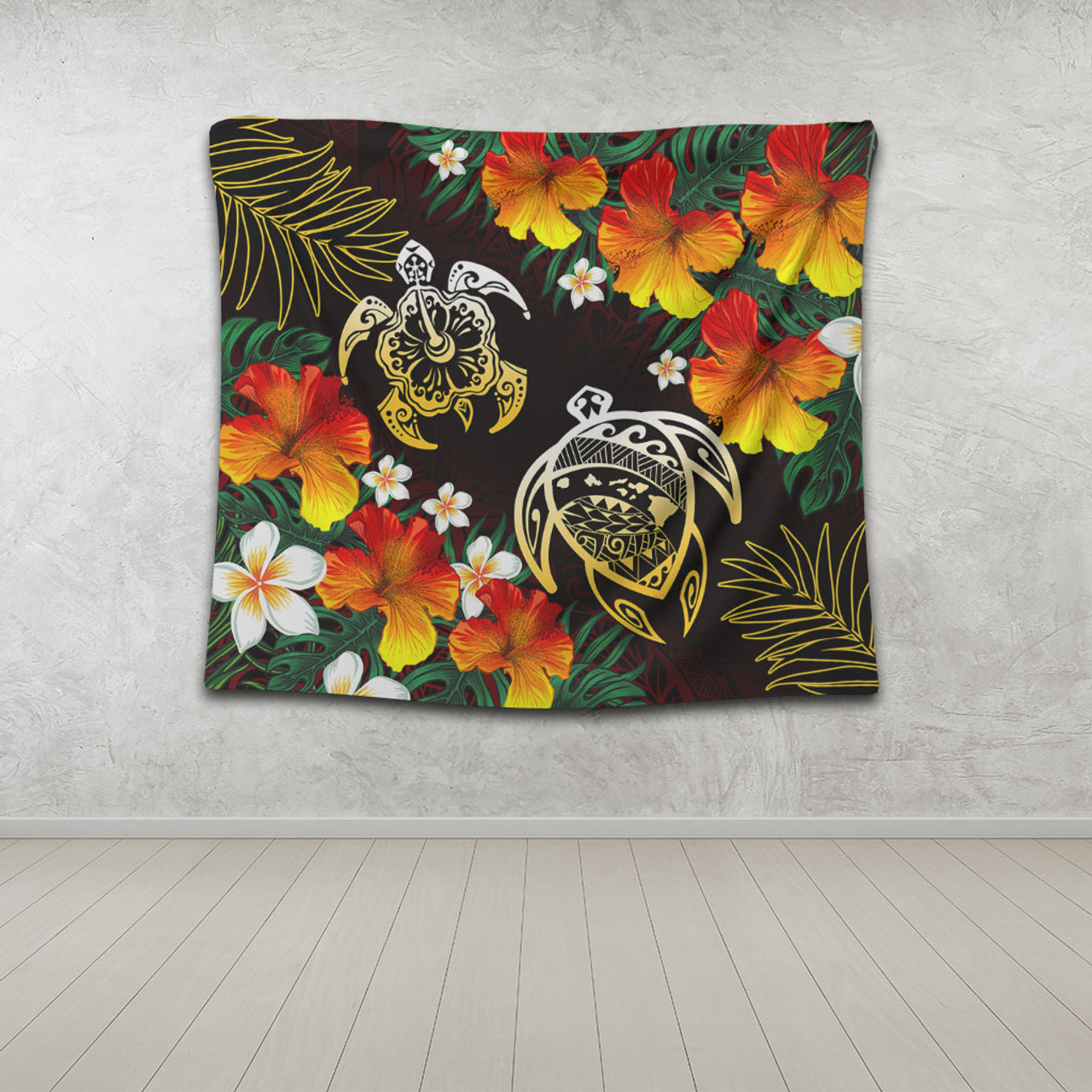 Hawaii Tapestry Polynesian Tribal Floral Turtle