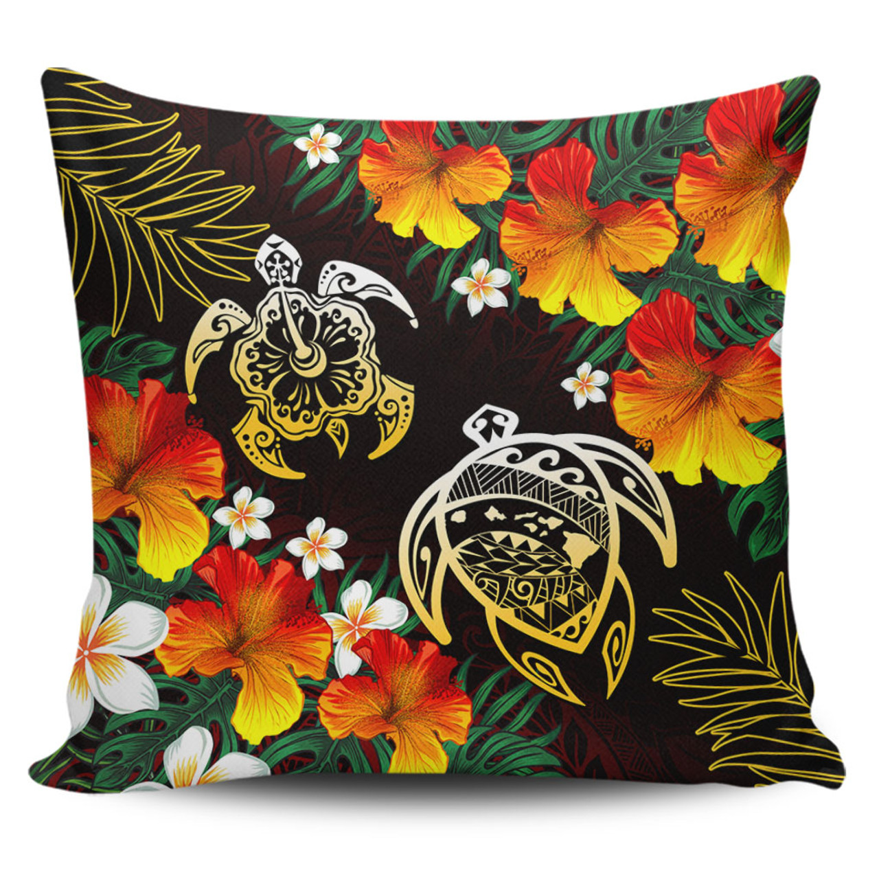 Hawaii Pillow Cover Polynesian Tribal Floral Turtle
