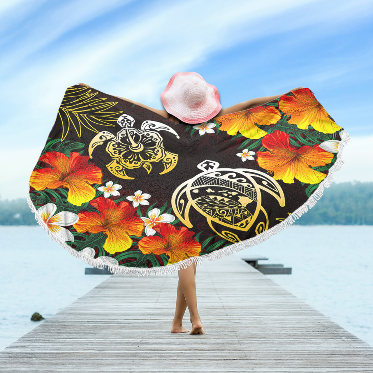 Hawaii Beach Blanket Polynesian Tribal Floral Turtle