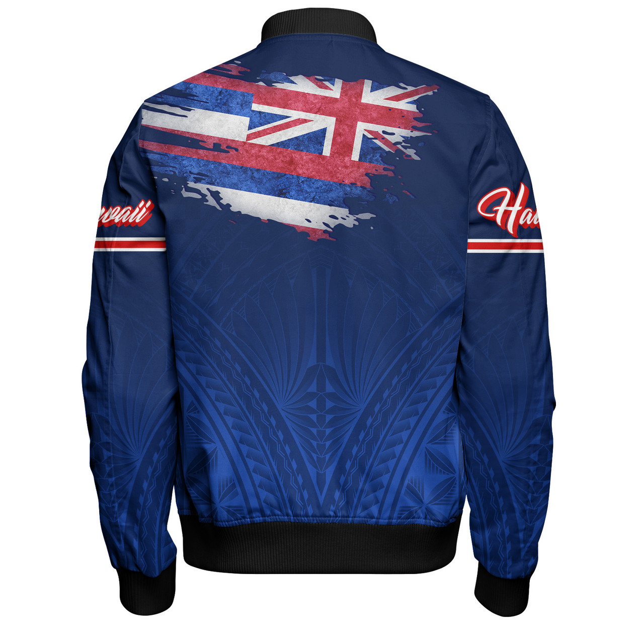 Hawaii Bomber Jacket Hawaii Flag Blue Color Polynesian Patterns Grunge Style