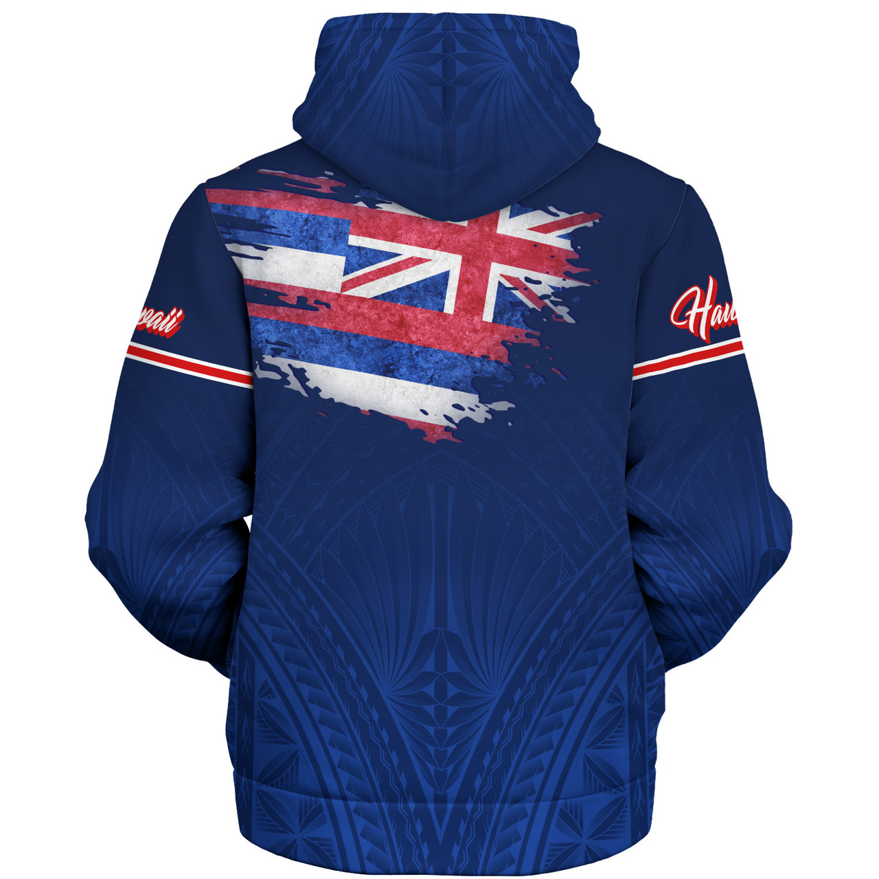 Hawaii Sherpa Hoodie Hawaii Flag Blue Color Polynesian Patterns Grunge Style