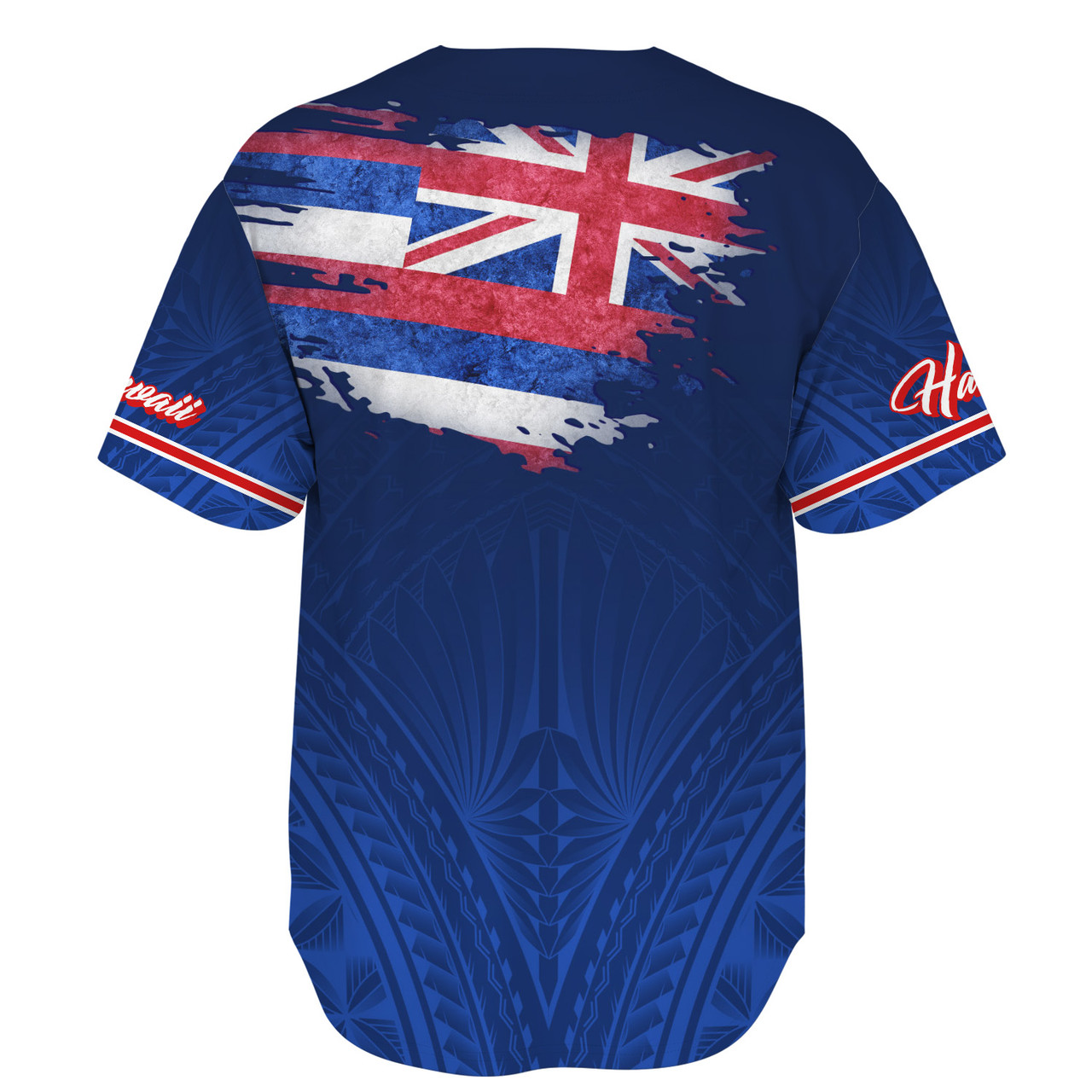 Hawaii Baseball Shirt Hawaii Flag Blue Color Polynesian Patterns Grunge Style