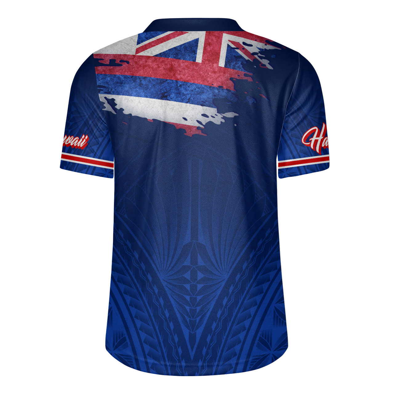 Hawaii Rugby Jersey Hawaii Flag Blue Color Polynesian Patterns Grunge Style