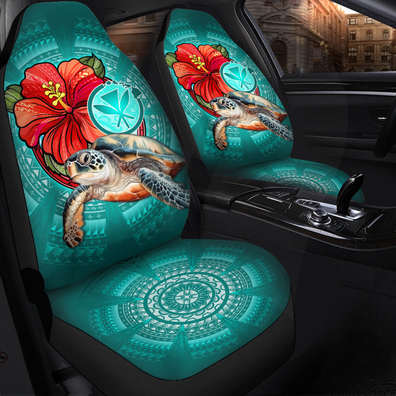 Hawaii Car Seat Covers Hawaiian Map Turtle Hibiscus Flowers Polynesian Patterns Style