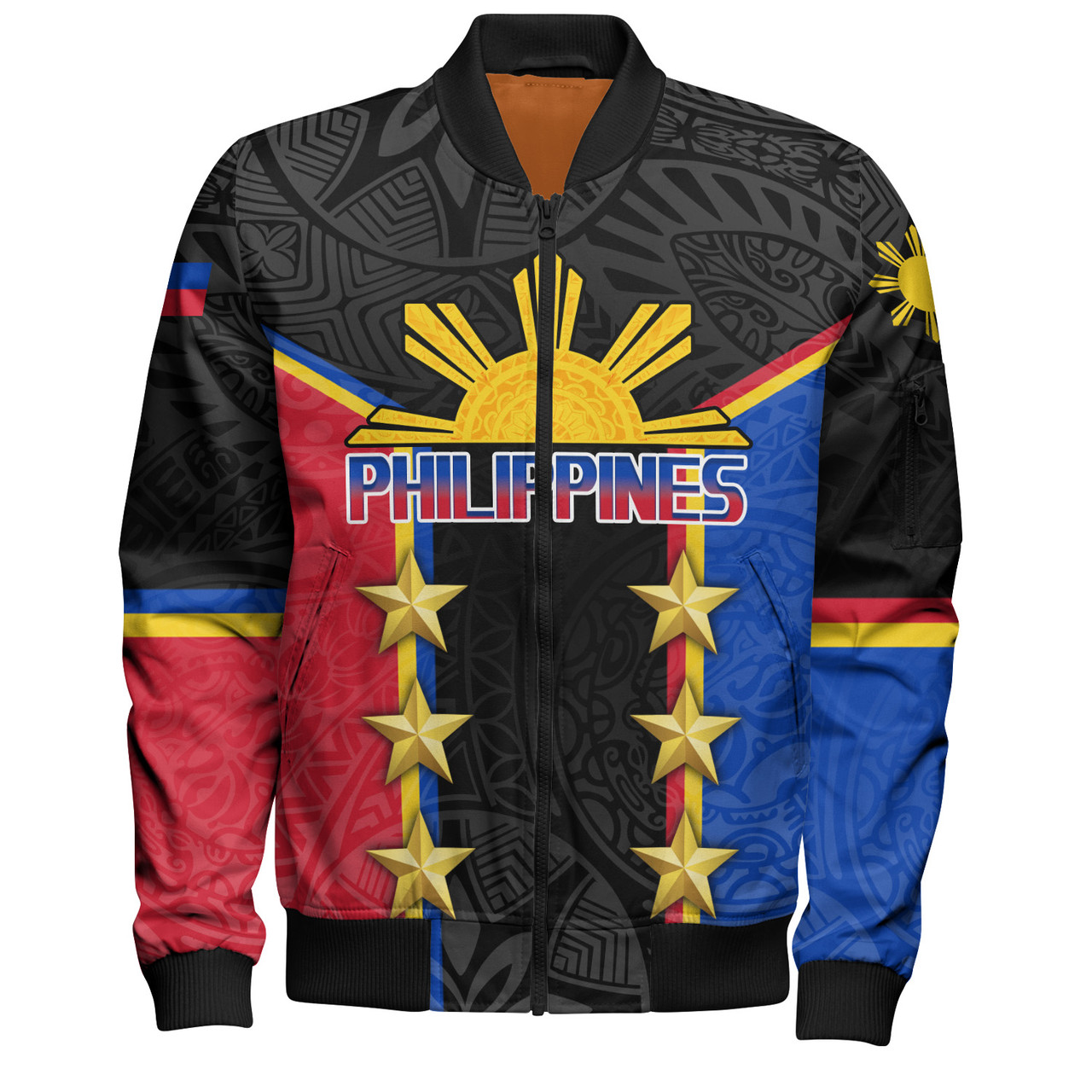 Philippines Filipinos Bomber Jacket Philippines Sun Tribal Pattern Style