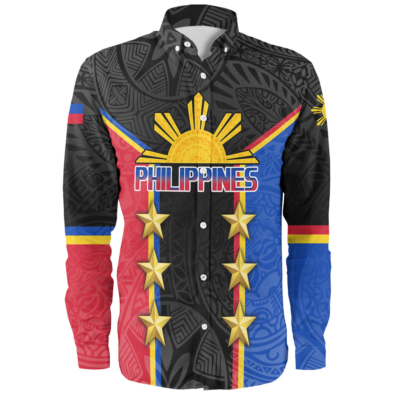 Philippines Filipinos Long Sleeve Shirt Philippines Sun Tribal Pattern Style