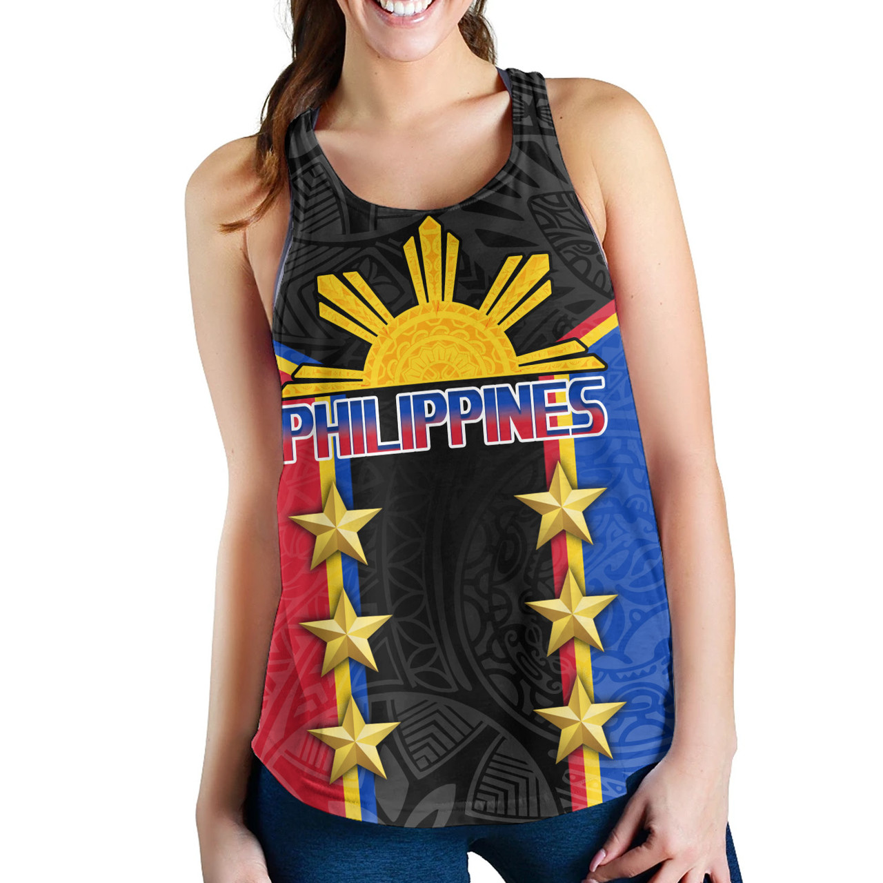 Philippines Filipinos Women Tank Philippines Sun Tribal Pattern Style