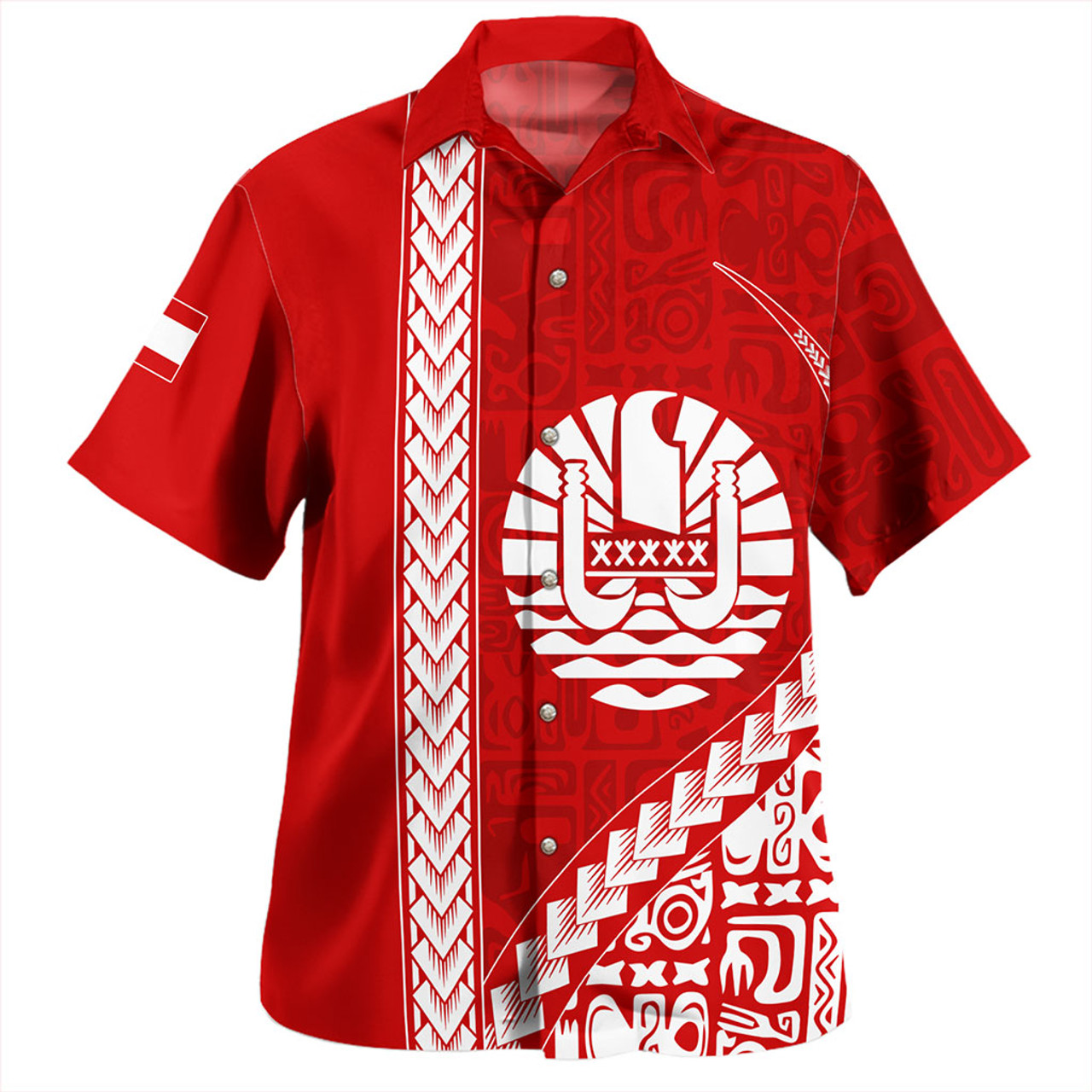 Tahiti Hawaiian Shirt Tribal Fabric And Coat Of Arms
