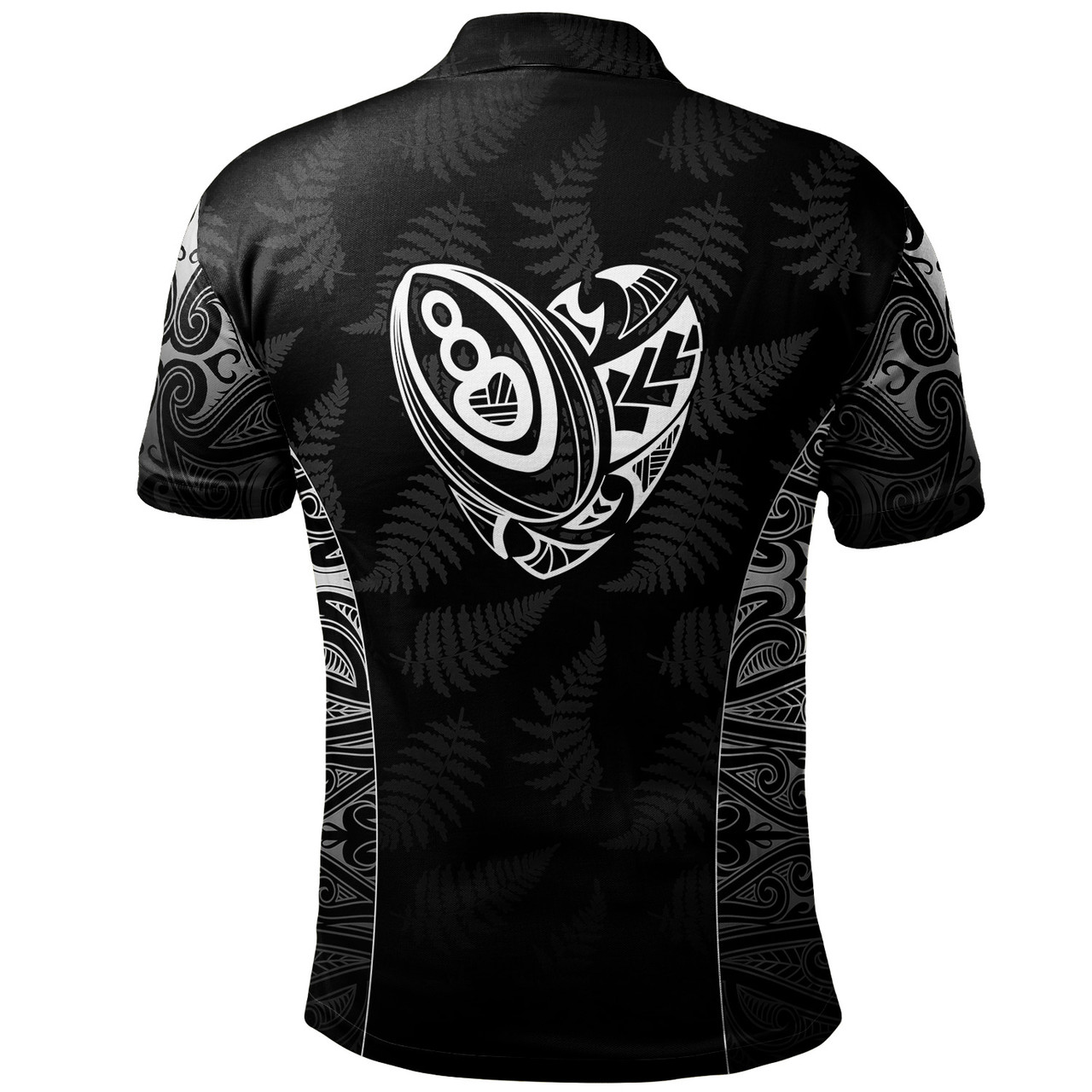 New Zealand Polo Shirt Rugby Heart Maori Style Silver Fern