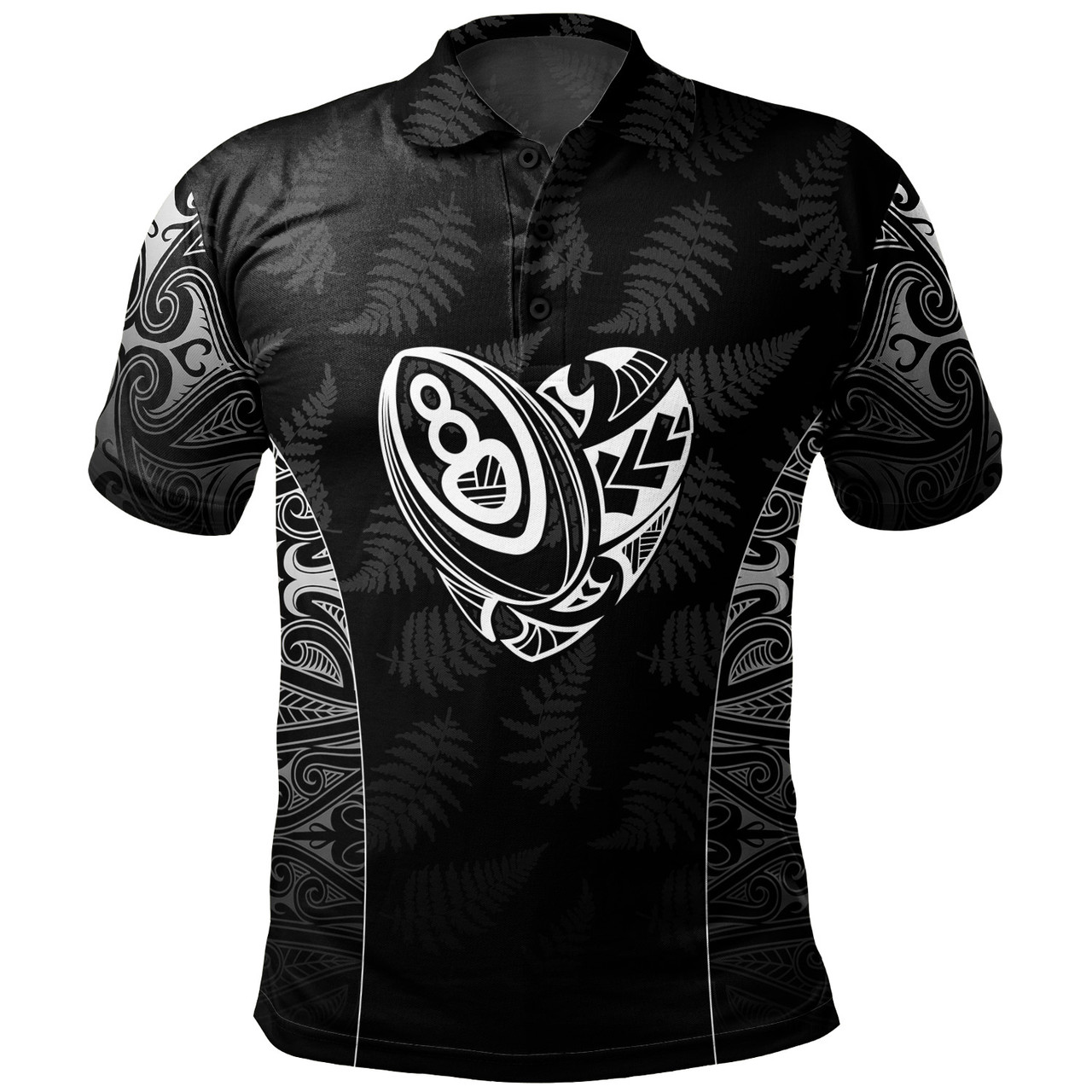 New Zealand Polo Shirt Rugby Heart Maori Style Silver Fern